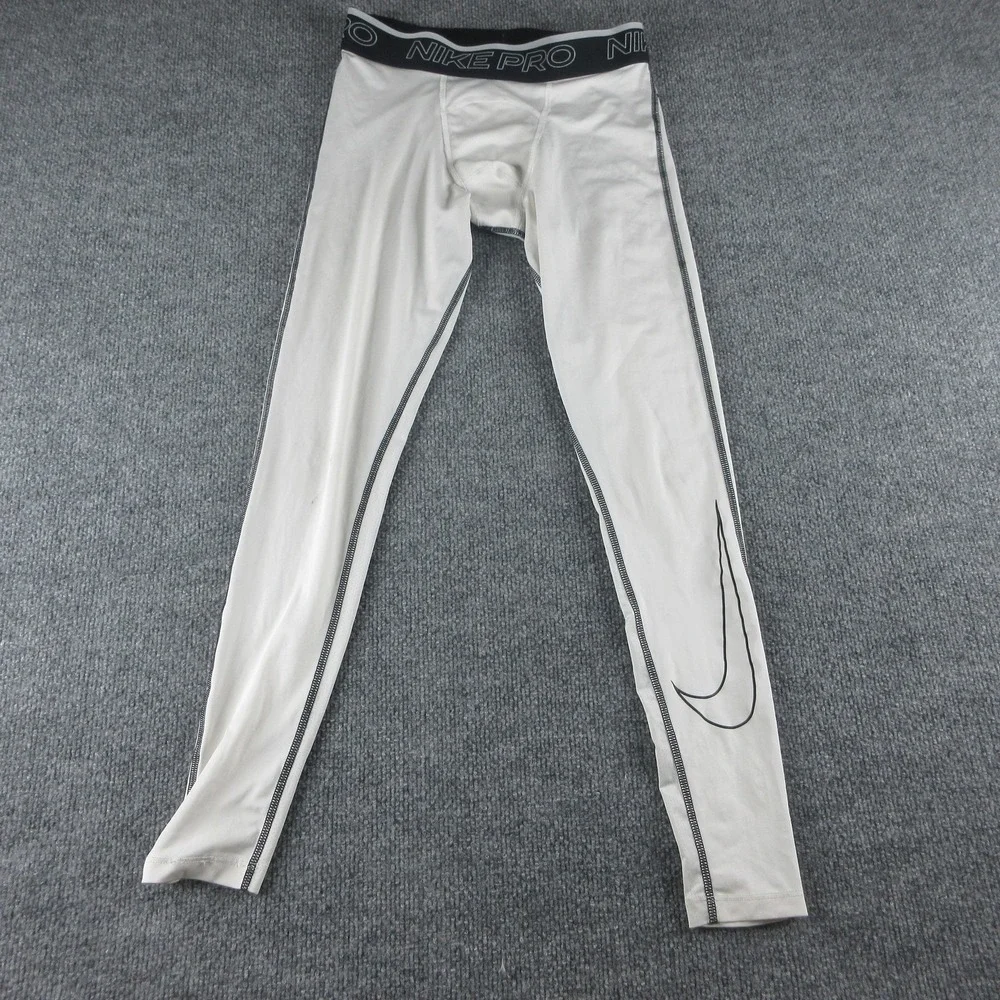 Nike Pro Compression Leggings Mens S White Dri-FIT Running Leggings Base Layer